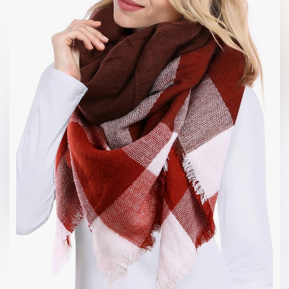 Bess Bridal Women's Plaid Blanket Winter Scarf Tartan Wrap Oversized Shawl Cape